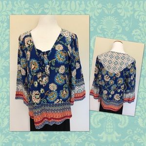Fig & Flower Blue Boho Top